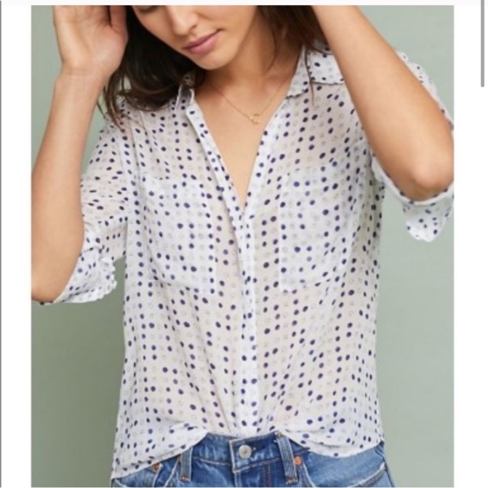 Cloth & Stone Tavira Shirt Blouse size XS blue white print lightweight